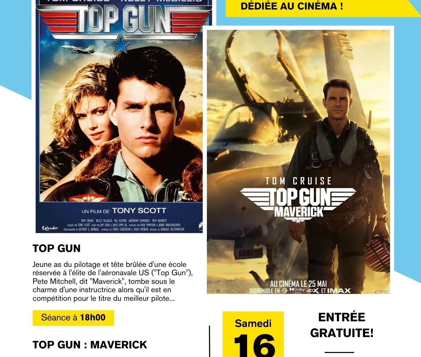 CINEMA ET PETITE RESTAURATION SOIREE TOP GUN TOM CRUISE TOUTE LA SOIRÉE