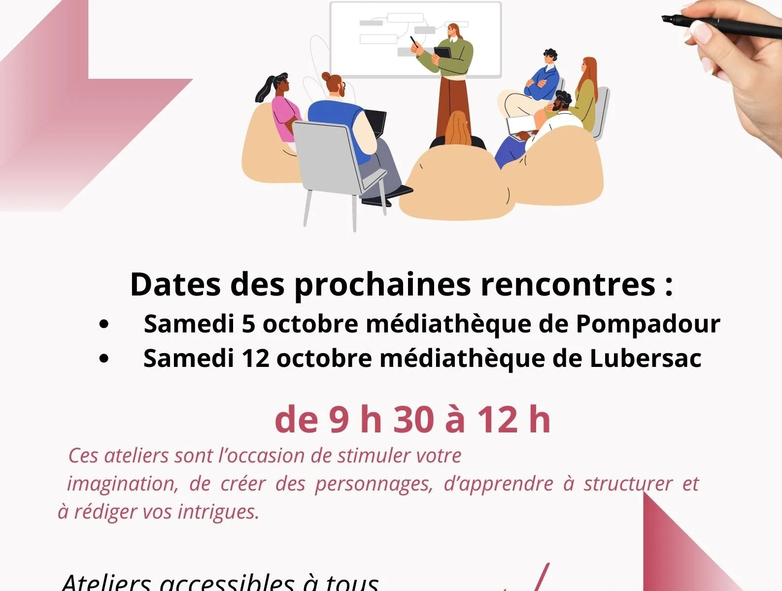 Ateliers d'écriture à la médiathèque de Pompadour