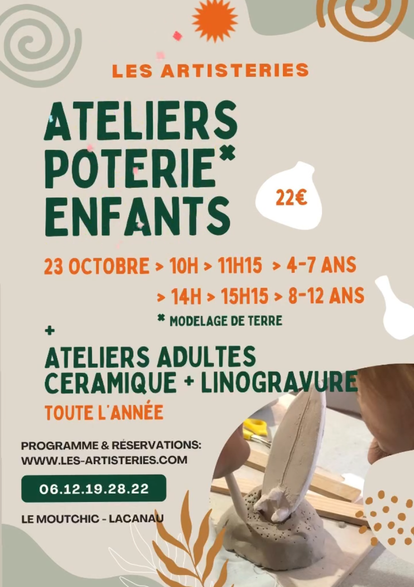 Atelier Poterie Enfants (4 à 7 ans et 8 à 12 ans) 22€ sur inscription