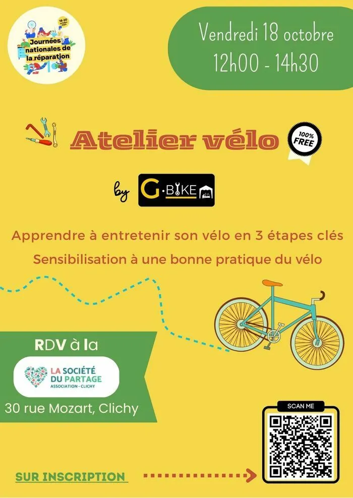 Atelier vélo (Entretenir son vélo et connaître les bonnes pratiques) La Partagerie Clichy