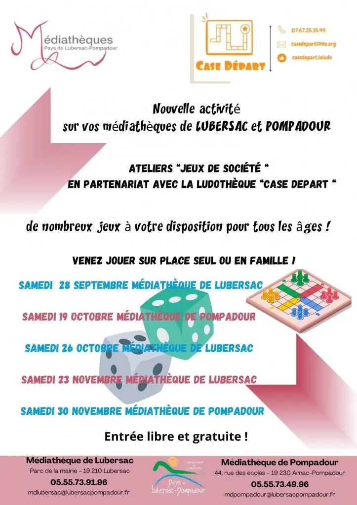 Ateliers jeux de société à la médiathèque de Lubersac