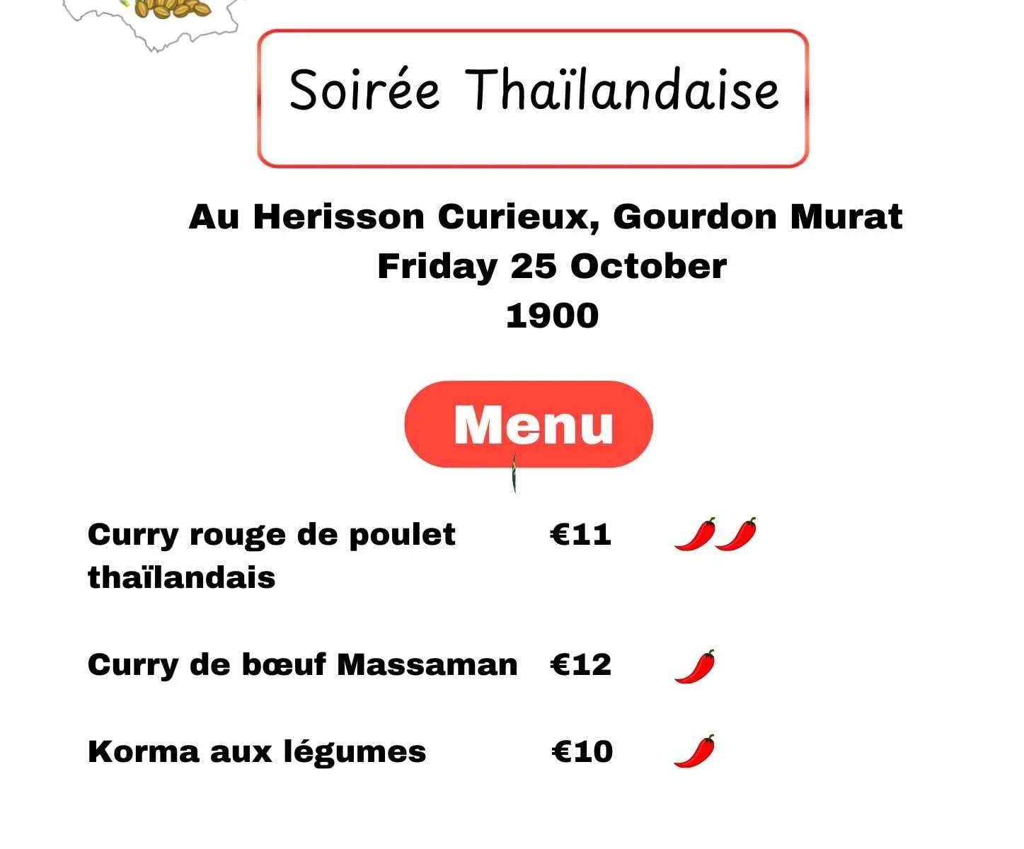 Soirée Thaïlandaise au Hérisson Curieux