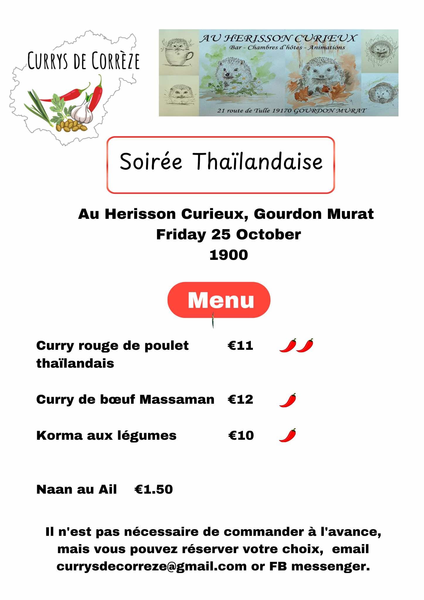 Soirée Thaïlandaise au Hérisson Curieux