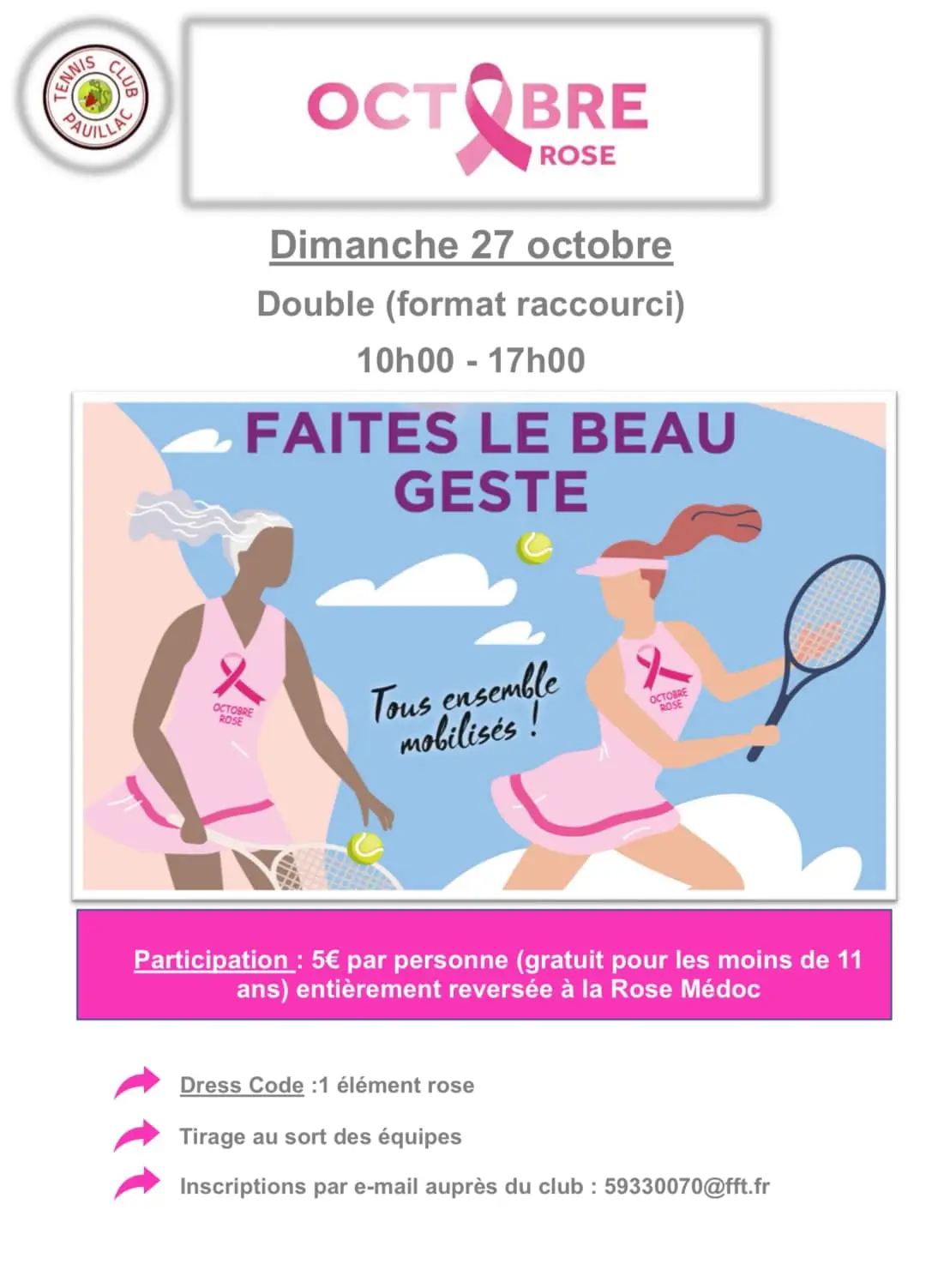 Octobre Rose 2024 tournoi de tennis à Pauillac