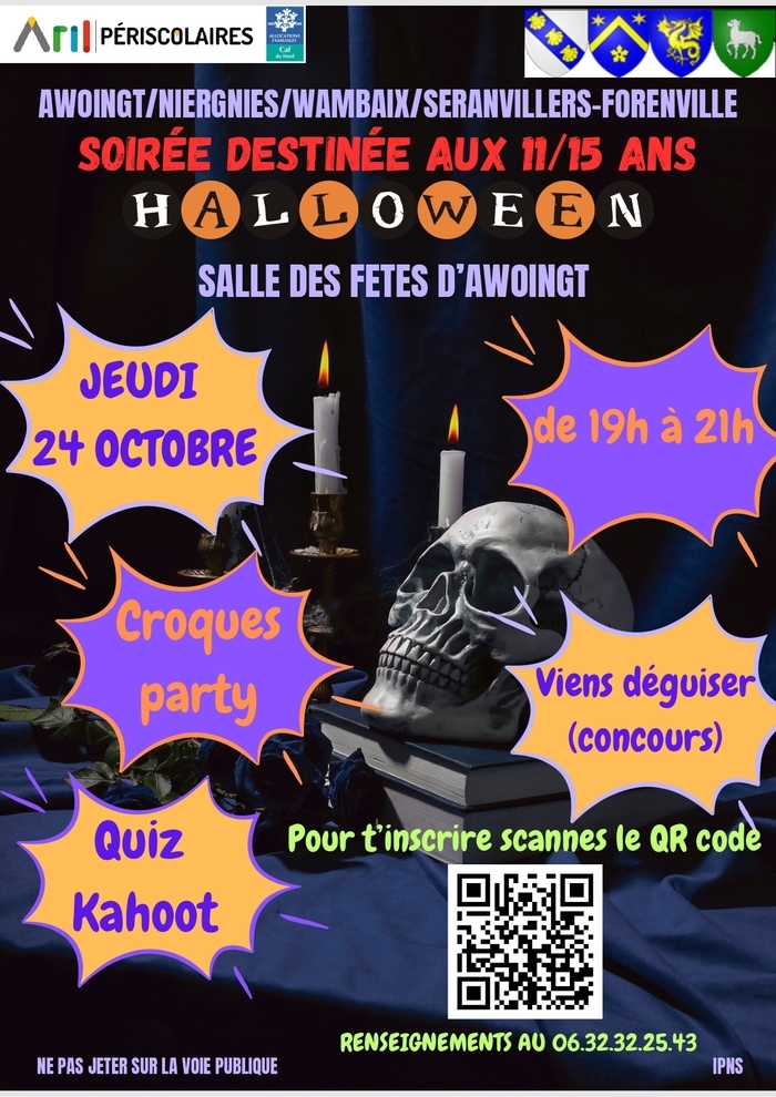 Soirée Halloween destinée aux 11/15 ans Salle des fêtes Awoingt Awoingt