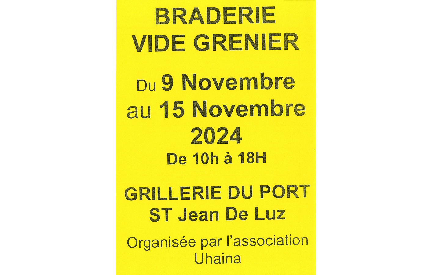 Braderie vide grenier de l'association Uhaina