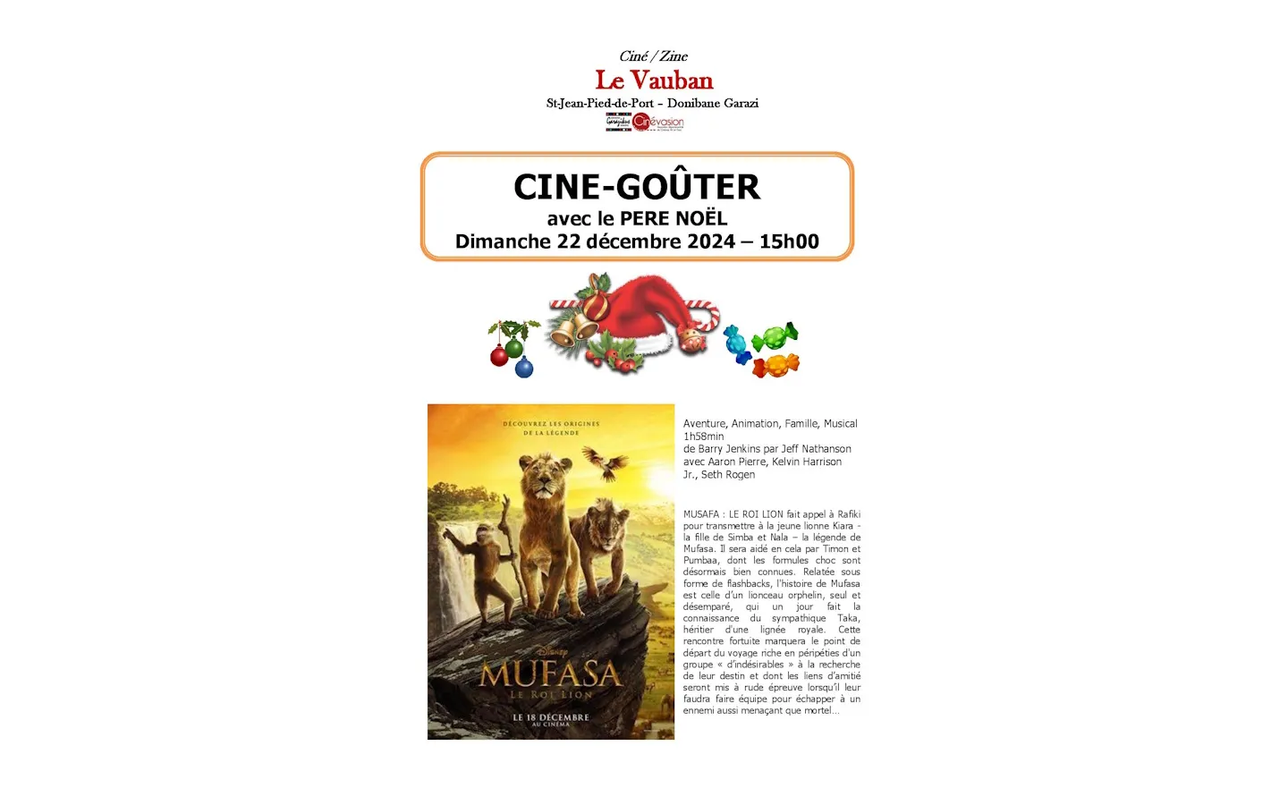 Ciné goûter avec le Père Noël. Film Mufasa le roi lion