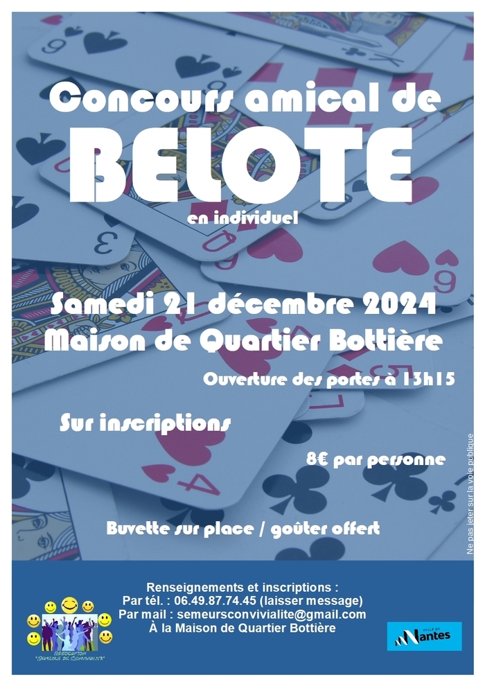 Concours de belote amical en individuel Maison de Quartier Bottière Nantes