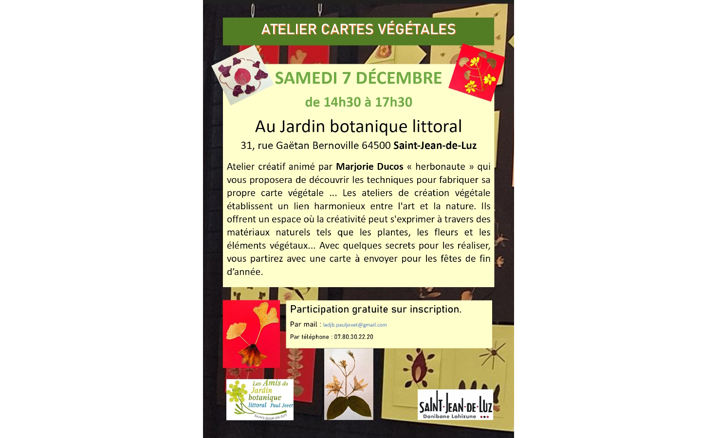 Jardin botanique littoral Atelier cartes végétales pour adultes