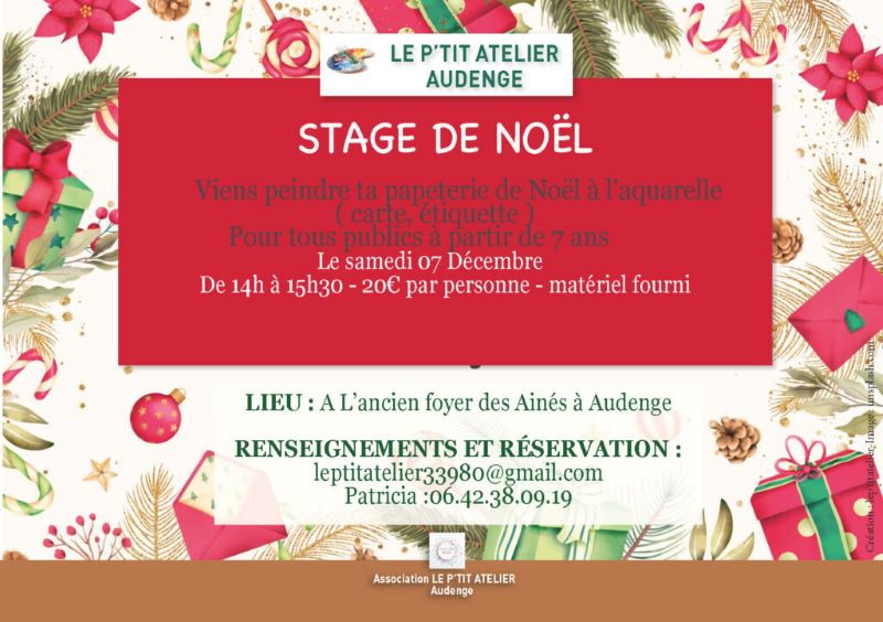 Le P'tit Atelier Audenge Stage d'aquarelle de Noël