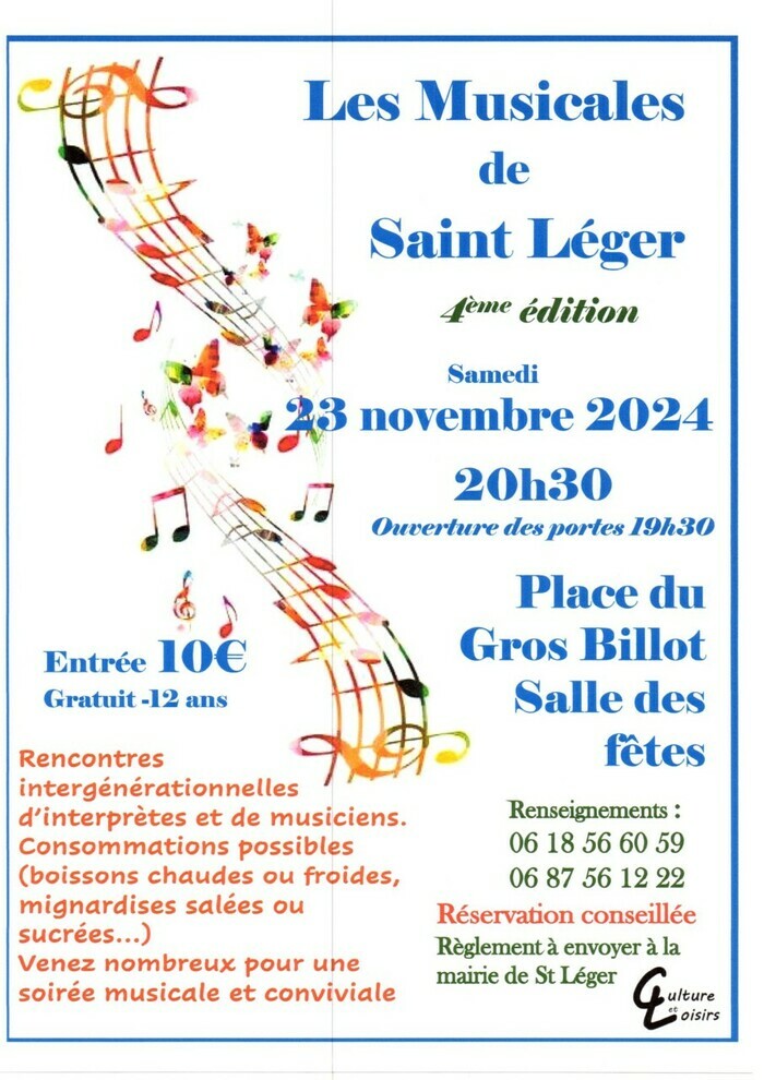 LES MUSICALES DE SAINT LEGER Salle des fêtes Saint-Léger-en-Yvelines