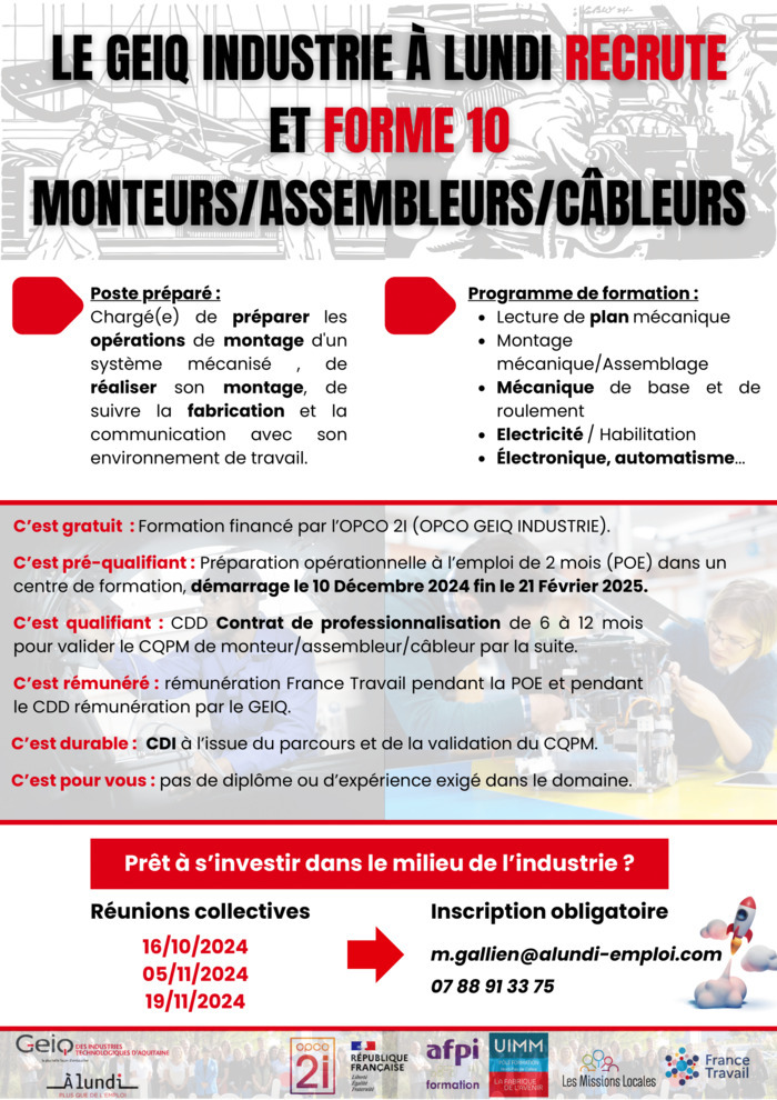 Réunion d'information POEC Monteur/assembleur/câbleur (H/F) COCKPIT Mérignac - Mérignac