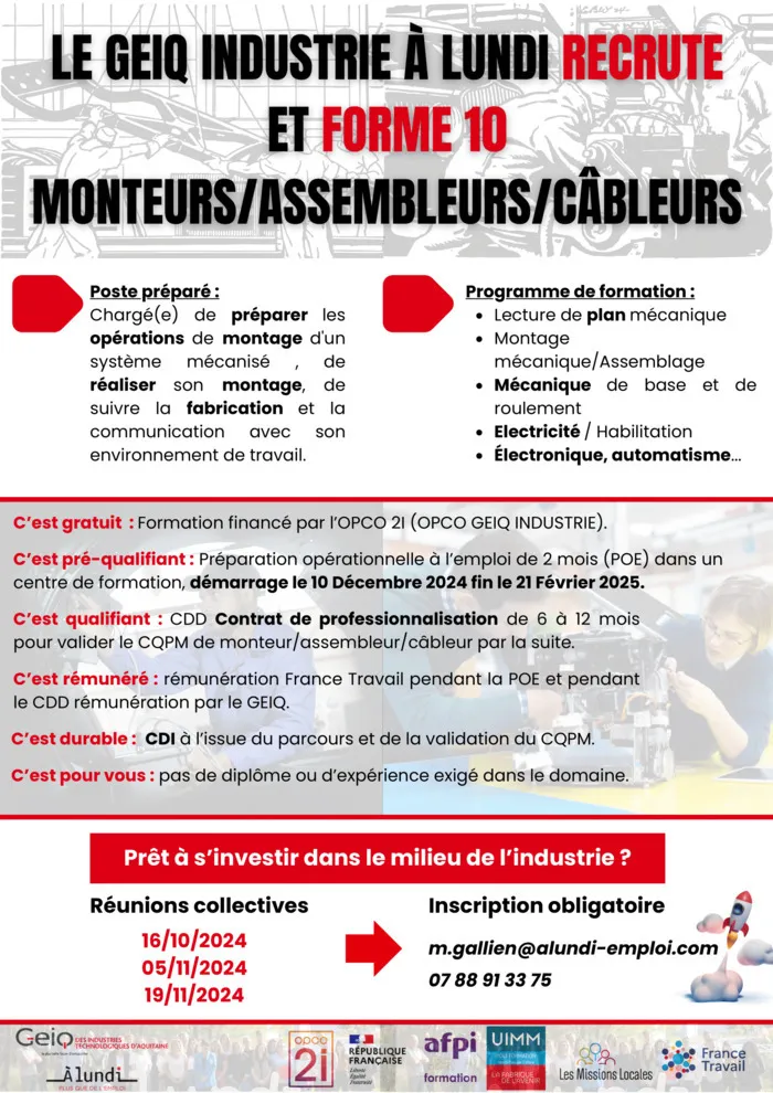 Réunion d'information POEC Monteur/assembleur/câbleur (H/F) COCKPIT Mérignac - Mérignac