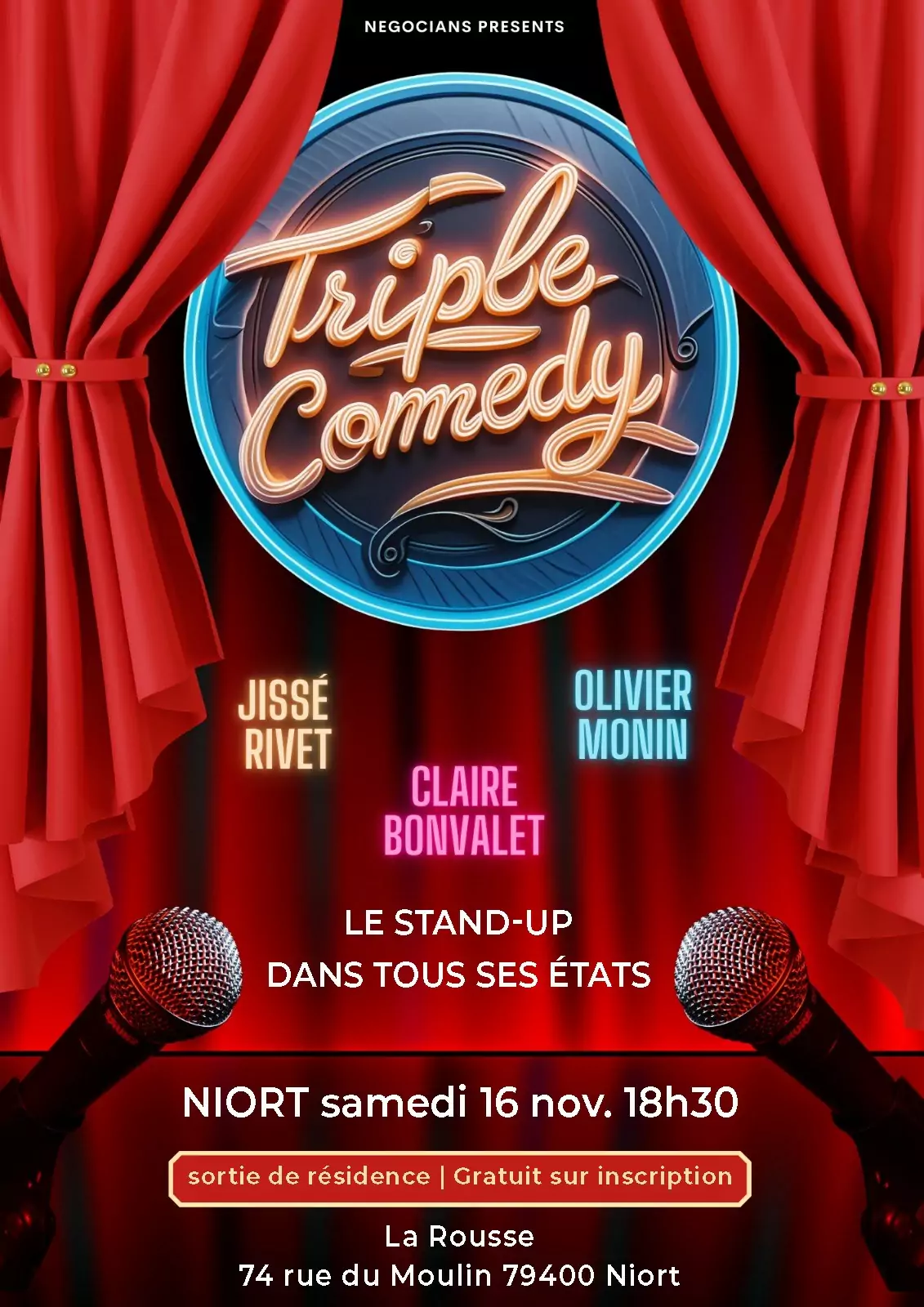 Spectacle de stand-up Triple Comedy à Niort