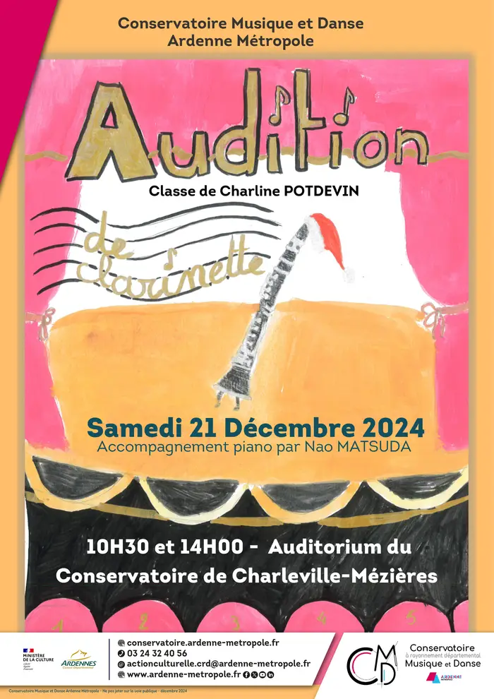 Auditions de classe : Clarinette Auditorium du Conservatoire - Site de Charleville-Mézières Charleville-Mézières