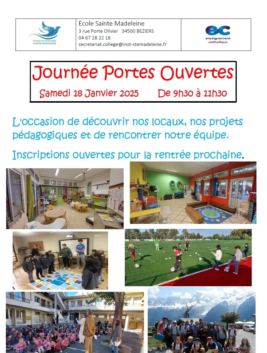 JOURNÉES PORTES OUVERTES DE L'ÉCOLE SAINTE MADELEINE