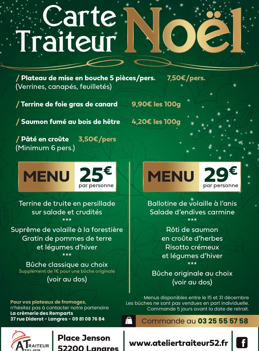 MENU NOËL A EMPORTER L'ATELIER TRAITEUR