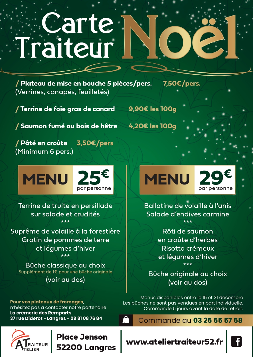 MENU NOËL A EMPORTER L'ATELIER TRAITEUR