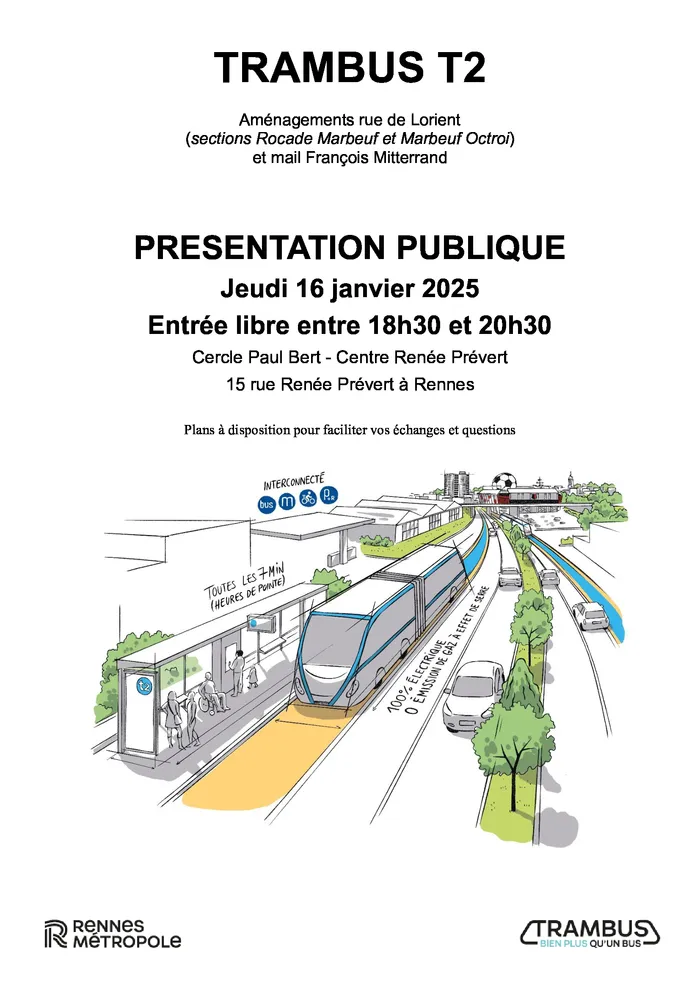 Présentation du projet de trambus ligne T2 Centre Renée Prévert Rennes