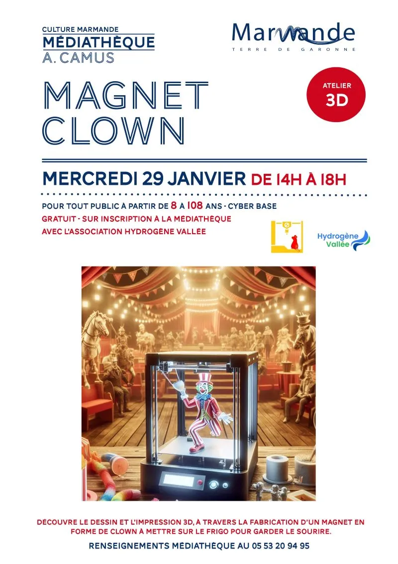 Atelier 3D "Magnet Clown" à la Médiathèque