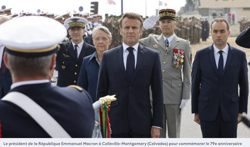 Plumelec 80e anniversaire du débarquement.  Macron en visite au mémorial SAS le 5 juin 2024